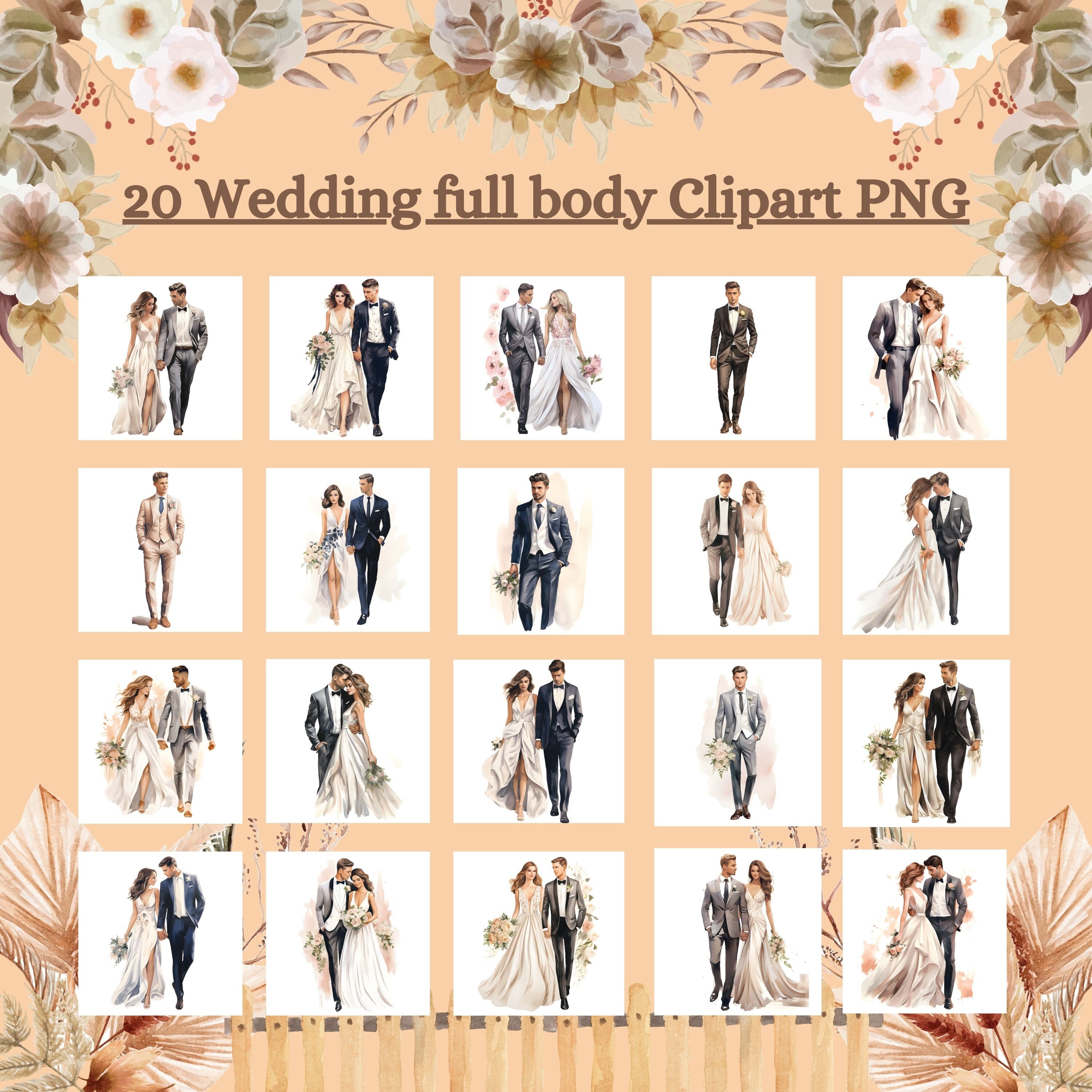 Elegant Wedding Clipart: Full Body, Transparent PNG, Digital Download ...