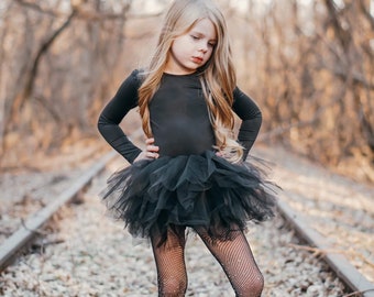 BLACK Long Sleeve Leotard Tutu, Birthday Tutu - Dance Ballet Tutu - Photoshoot Tutu - Toddler Tutu - Party - Princess  Tutu - Halloween Tutu