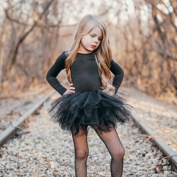 BLACK Long Sleeve Leotard Tutu, Birthday Tutu - Dance Ballet Tutu - Photoshoot Tutu - Toddler Tutu - Party - Princess  Tutu - Halloween Tutu