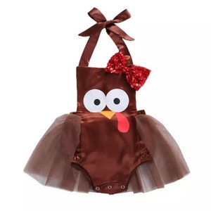 Thanksgiving Turkey Romper Costume - Red Bow