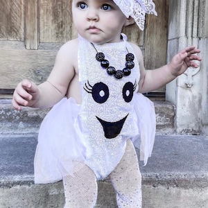 HALLOWEEN Ghost Romper Costume - Baby, Toddler Halloween Sequin Ghost Costume - Ghost Halter Costume