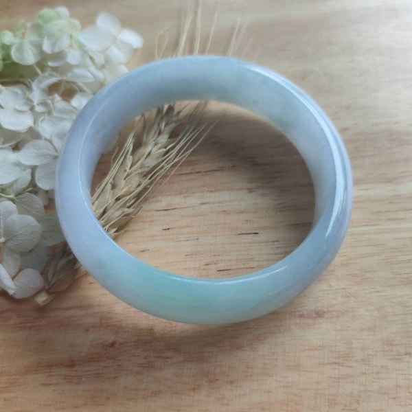 Type A Translucent Jadeite Bangle - 58.3mm Bluish Green with Green Bangle