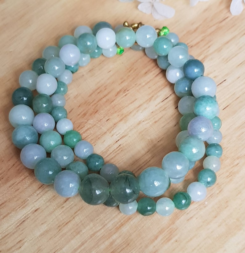 Type A Burmese Varying Green Graduated Size Jadeite Bead Necklace 6.2-10.5mm size JBN01450107-G
