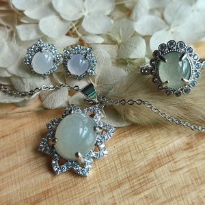 Type A Jadeite Necklace and Earrings Set - Icy Translucent Jadeite 3 Piece Set
