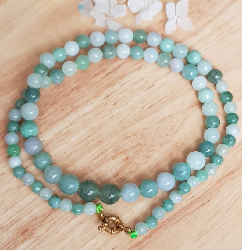 Type A Burmese Varying Green Graduated Size Jadeite Bead Necklace 6.2-10.5mm size JBN01450107-G