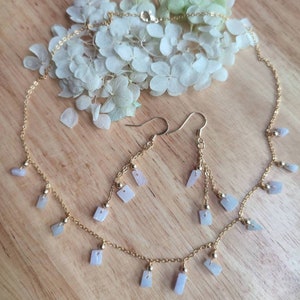 Type A Jadeite Necklace and Earrings Set - Translucent Pale Lavender Pink Jadeite Necklace and Earrings Set