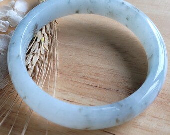 Type A Jadeite 59.1mm Translucent Greenish White with Moss Jadeite Round Bangle