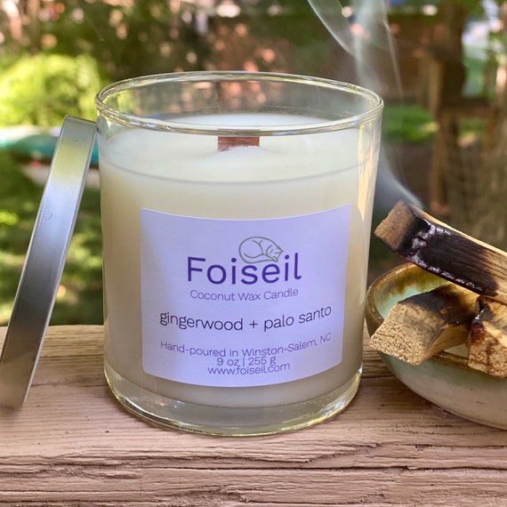 Palo Santo Lavender Soy Candle, Crackling Wooden Wick Candle