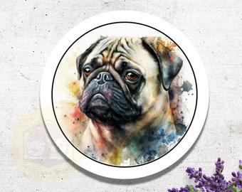 Handmade Watercolor Pug Stickers, Mail & Card Decoration