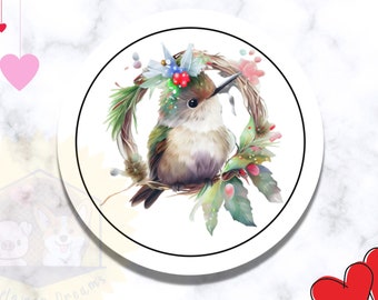 Handmade Hummingbird Stickers, Bird Labels (30 per sheet)