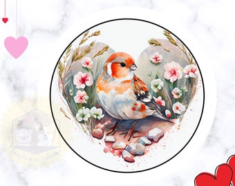 Bird Stickers, Floral Stationery Stickers, Handmade (1.5in, 30/Sheet)