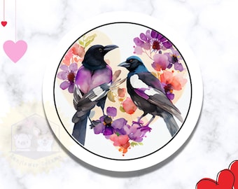 Magpie Stickers, Floral Bird Stickers, Handmade Stationery