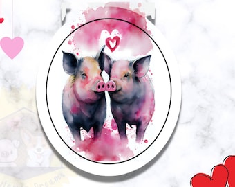 Watercolor Pig Stickers, Animal Decals, Handmade (30, 1.5")