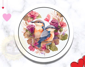 Floral Bird Stickers, Stationery Labels, Handmade 1.5"