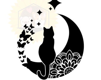 Celestial Cat Mandala Vinyl Decal: Car/Truck Window Sticker