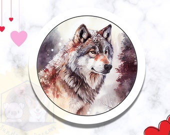 Watercolor Wolf Stickers, Animal Labels, Handmade (30 Per Sheet)