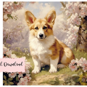 Arte digital de Corgi en acuarela, ilustración de Corgi, Corgi png, arte animal, arte infantil, arte para habitación de niños, arte digital de perros