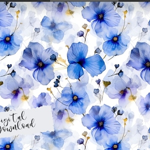 Padrão de flor prensada azul, padrão de flor sem costura, arte de cartão de flor, padrão floral, papel de parede de flor, download digital, tinta de álcool