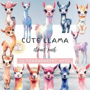 Imágenes prediseñadas de llama kawaii, llama linda, llama png, imágenes prediseñadas de guardería, arte estacionario, fabricación de tarjetas, álbumes de recortes, arte con tarjetas, imágenes prediseñadas de animales