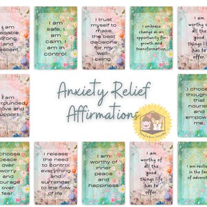 Tarjetas imprimibles de afirmaciones para aliviar la ansiedad, tarjetas de autocuidado, apoyo para la salud mental, afirmaciones positivas calmantes, afirmaciones para la ansiedad