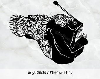 Mandala Anglerfish Vinyl Decal: Ocean Car, Laptop, Aquarium Sticker