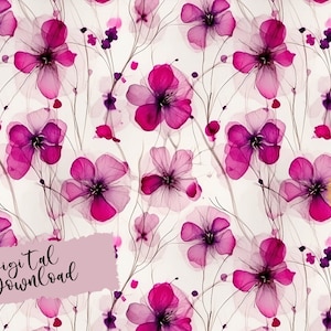Padrão de flor prensada magenta, padrão sem emenda de flor, arte de cartão de flor, padrão floral, papel de parede de flor, download digital, tinta de álcool
