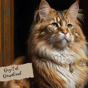 Afdrukbaar Main Coon-olieverfschilderij, Maine Coon-realisme Art Print, Maine Coon Art digitale download, afdrukbare kunst kat, kattenliefhebber