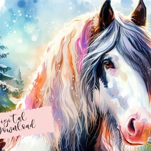Ilustración de caballo gitano, descarga digital de caballo, caballo PNG, imagen de tarjeta de caballo, caballo de acuarela, ilustración de caballo