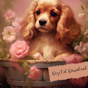 Cute Cocker Spaniel Puppy Illustration, Cocker Spaniel  Digital Art, Spaniel  Illustration, Cocker Spaniel  png, Dog Digital Art, Cardmaking