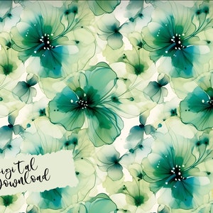 Padrão de flor verde, Padrão de flor sem costura, Arte digital, Arte de cartão de flor, Padrão floral, Papel de parede de flor, Download digital, Tinta de álcool