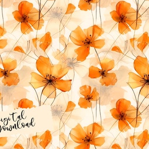 Motif fleurs pressées orange, Motif floral transparent, Cartes fleuries, Motif floral, Papier peint à fleurs, Téléchargement numérique, Encre à l'alcool