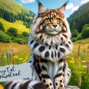 Illustration motif guépard Maine Coon, téléchargement numérique Maine Coon, Maine Coon Png, image de carte Maine Coon, fabrication de cartes, scrapbooking