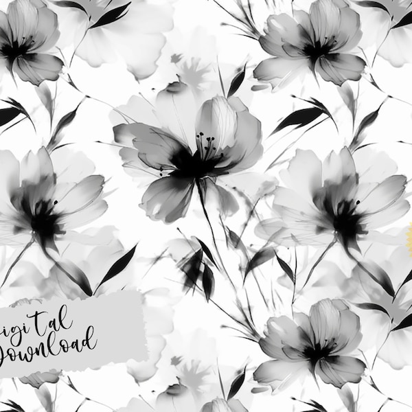Black And White Flower Pattern, Flower Seamless Pattern,Flower Card Art,Floral Pattern, Flower Wallpaper, Digital Download, Alcohol Ink