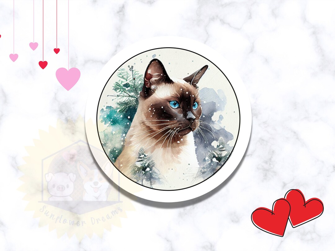 Siamese Sticker Watercolor Siamese Cat Stickers, Handmade, 1.5
