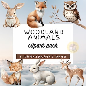 Ensemble de cliparts animaux des bois, illustrations d'animaux mignons, renard, lapin, cerf, clipart hibou, créatures de la forêt aquarelles, clipart baby shower