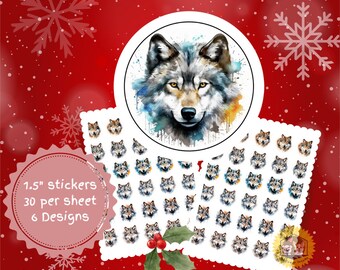 Watercolor Wolf Stickers, Mail and Gift Decoration, Handmade