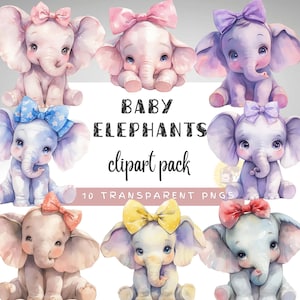 Clipart bébé éléphant, éléphant mignon PNG, éléphant aquarelle, clipart animaux de la jungle, clipart baby shower, petite fille éléphant, fabrication de cartes
