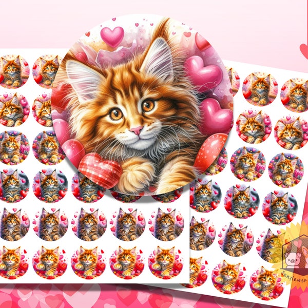 Maine Coon Stickers, Cat Mail Sticker, Maine Coon Valentines Sticker, Maine Coon Card Labels, Cat Lover Gift, Cute Maine Coon Cat Stickers