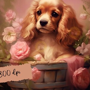 Cute Cocker Spaniel Puppy Illustration, Cocker Spaniel Digital Art ...