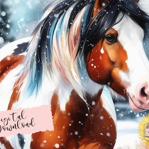 Aquarell Pferde Illustration: Druckbares PNG Bild (Digitaler Download)