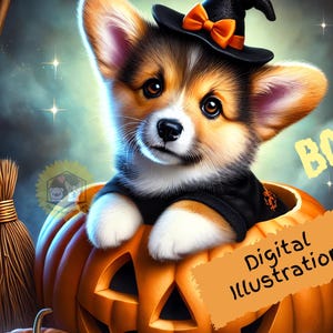 Halloween Corgis, Hund Digitale Kunst, Welpen Illustration, Halloween Corgis Png, Kartenkunst, Kartenherstellung, Scrapbooking, Hundeliebhaber