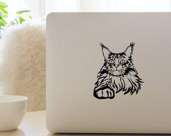 Maine Coon Cat Cyber Punk Vinyl Decal Sticker - 6x6 Inch Peel & Stick For Laptop, Car Window