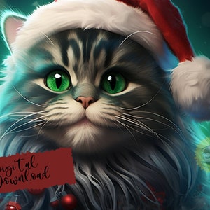 Illustration de Maine Coon de vacances, image de chat, Png de Maine Coon, art de carte de chat, téléchargement numérique, chat imprimable