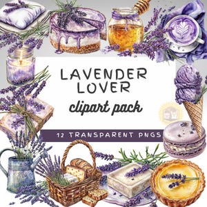 Clipart aquarel lavendel: vintage bloemenillustraties (12 png-bestanden)