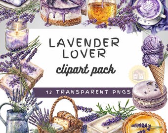 Aquarell Lavendel Clipart: Vintage Blumen Illustrationen (12 PNGs)
