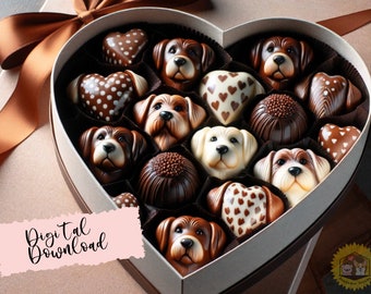 Dog Illustration, Dog Shaped Digital Chocolates, Cute Dog Illustration, Dog Png, Card Making, Scrapbooking, Valentines Dog