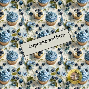 Cupcake Pattern, Cupcake Digital Paper, Card Art, Blueberry Cupcake Pattern, Card Making, Scrapbooking, Cute Cupcake Pattern