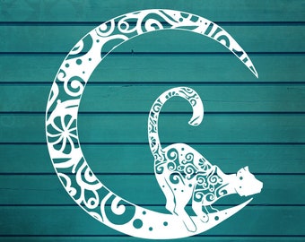 Cat on the Moon Mandala Vinyl Decal: Car, Laptop, Tumbler Sticker