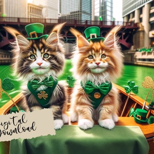Art numérique Maine Coon, Illustration de St Patrick Maine Coon, Png de chat, Art de chat, téléchargement numérique de Maine Coon, Art de carte de chat, fabrication de cartes