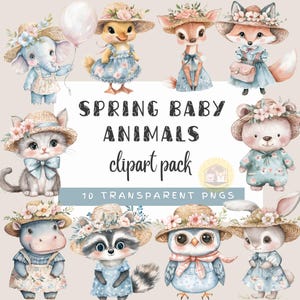 Spring Baby Animals Clipart, Cute Baby Animal PNGs, Watercolor Animal Clipart, Kids Nursery Art, Adorable Animal Clipart